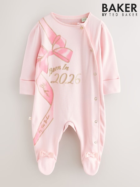 Baker by Ted Baker Pink Born In 2026 Ribbon Bow Sleepsuit (H26459) | £22