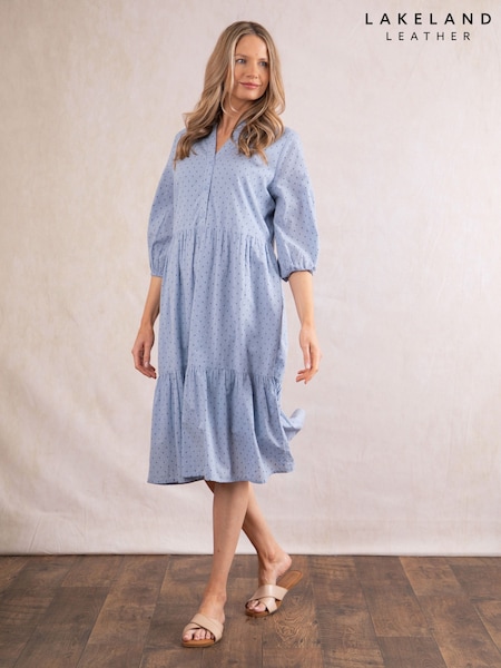 Lakeland Clothing Blue Idina Midi 100% Cotton Dress (H26485) | £50