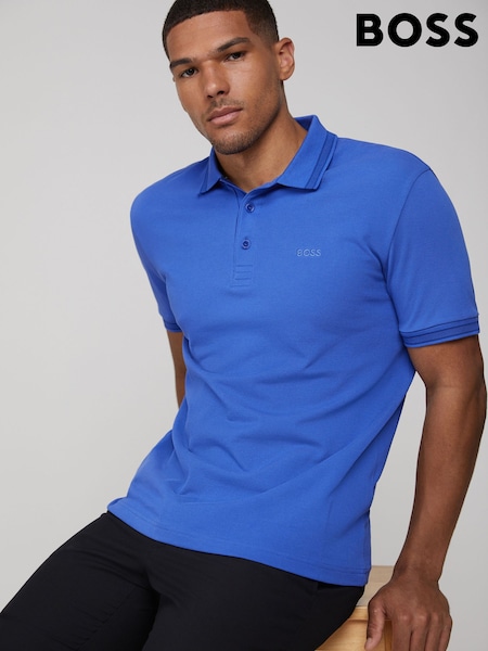 BOSS Blue Camo Regular Fit Paddy Tipped Collar Polo Shirt (H26712) | £89