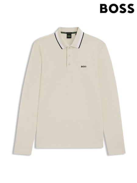 BOSS White Regular Fit Plisy Tipped Collar Polo Shirt (H26723) | £99