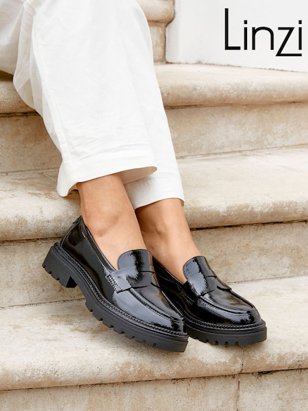 Linzi Black Lesson Chunky Loafers With Classic Front Tab (H26786) | £36