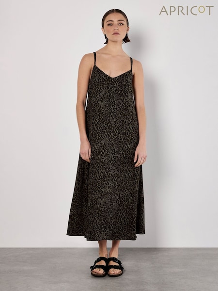 Apricot Green Animal Print Viscose Crepe Dress (H26793) | £50