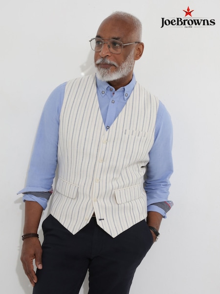 Joe Browns Grey Striped Linen Blend Suit Waistcoat (H26819) | £60