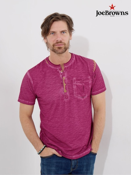 Joe Browns Purple Short Sleeve Chest Pocket Henley T-Shirt (H26826) | £40
