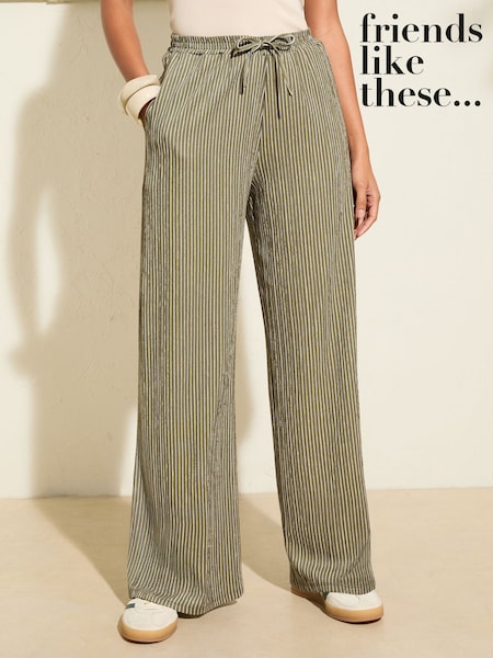 Friends Like These Khaki Stripe Petite Crinkle Jersey Wide Leg Trousers (H26869) | £34