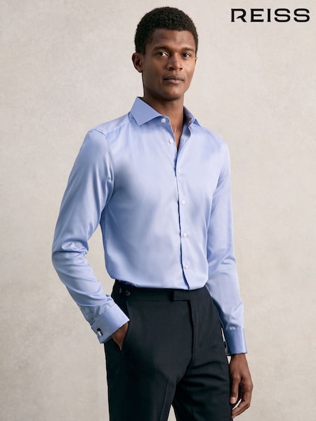 Reiss Mid Blue Remote Double Cuff Slim-Fit Cotton-Sateen Shirt (H26870) | £88