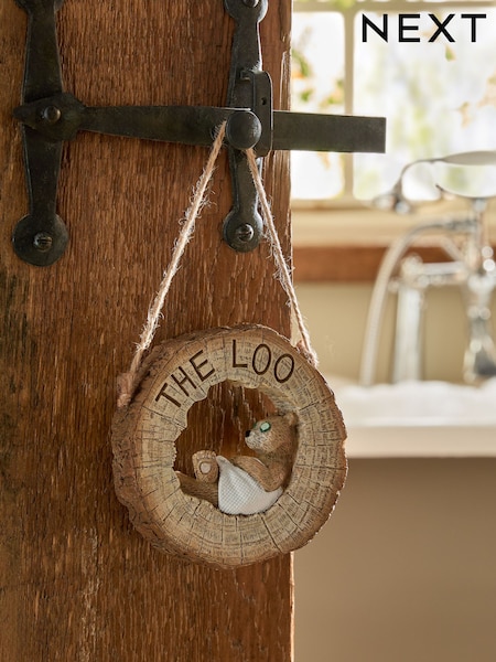 Natural Bertie Bear Reversable Hanging Bathroom Sign (H26942) | £8