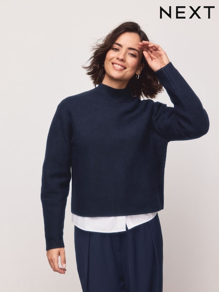 Navy Blue Supersoft High Neck Seam Detail Jumper (H27021) | £38