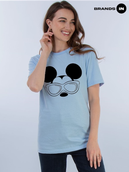 Brands In Blue Women Boyfriend Fit Disney Mickey Mouse Sunglasses 100% Cotton T-Shirt (H27025) | £23
