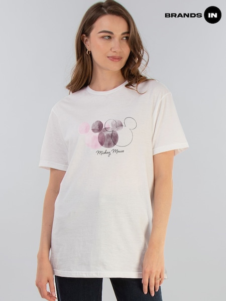 Brands In White Women Boyfriend Fit Disney Mickey Mouse 3 Heads 100% Cotton T-Shirt (H27026) | £23