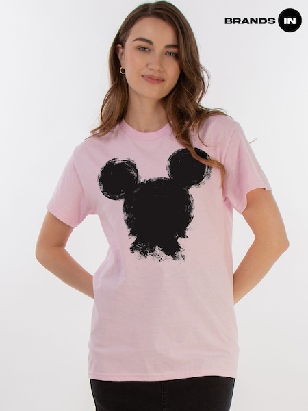 Brands In Pink Women Boyfriend Fit Disney Mickey Mouse Paint Head 100% Cotton T-Shirt (H27031) | £23