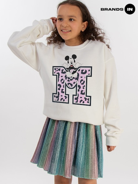 Brands In White Girls Disney Mickey Mouse Pink Leopard Print Sweatshirt (H27033) | £25