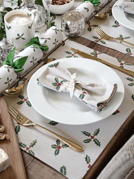 Sophie Allport Off White Holly & Berry Placemats Set of 4 (H27037) | £36