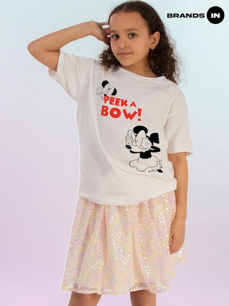 Brands In White Girls Disney Minnie Mouse Peek A Bow 100% Cotton T-Shirt (H27100) | £18