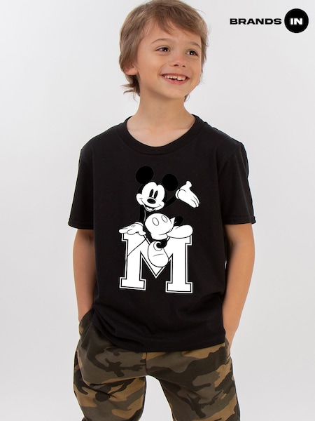 Brands In Black Boys Disney Mickey Mouse M Sitting 100% Cotton T-Shirt (H27104) | £18