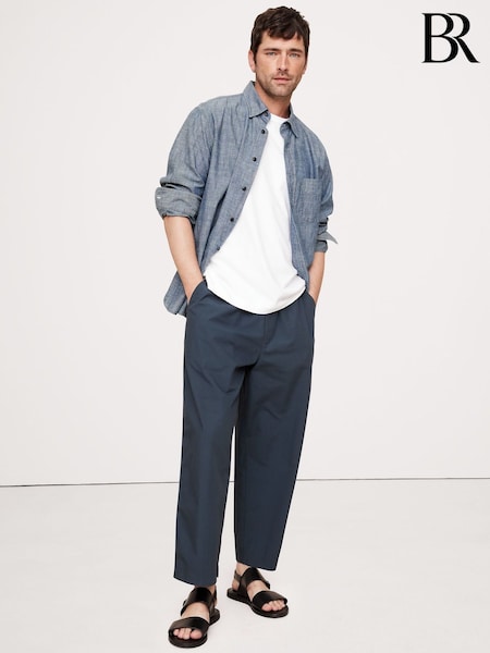 Banana Republic Navy/Blue Loose Cotton Poplin Pull On Cropped Trousers (H27157) | £65
