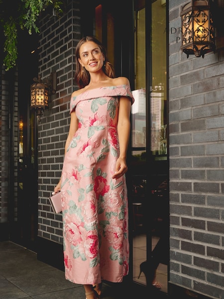 Adrianna Papell Pink Off Shoulder Jacquard Dress (H27268) | £259