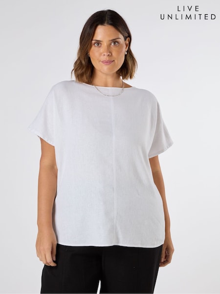 Live Unlimited White Linen Seamed Detail Top (H27294) | £59