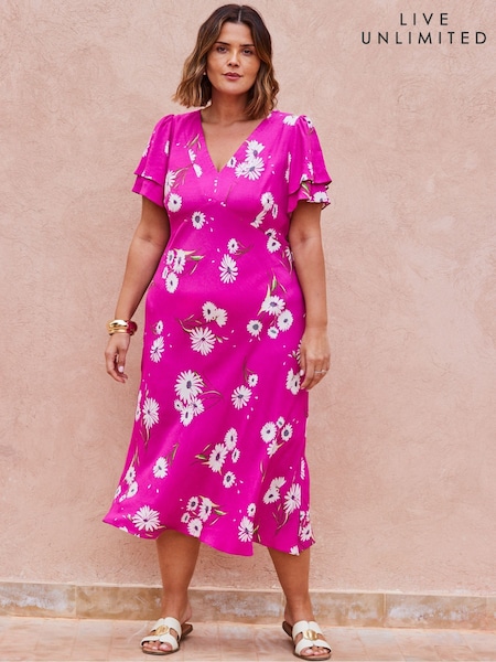 Live Unlimited Pink Flutter Sleeve Dress (H27300) | £99