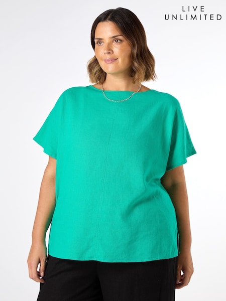 Live Unlimited Green Linen Seamed Detail Top (H27315) | £59