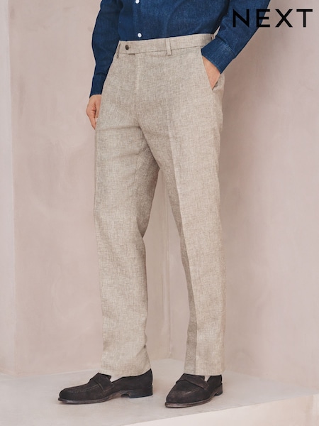 Neutral Tailored Fit Linen Blend Texture Suit Trousers (H27401) | £50