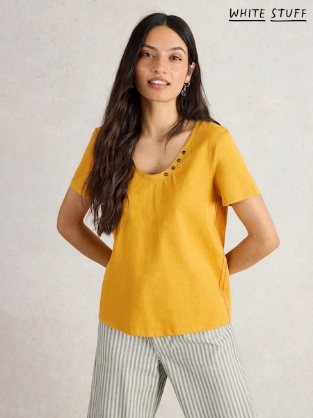 White Stuff Yellow Nadia Short Sleeve 100% Cotton T-Shirt (H27460) | £25