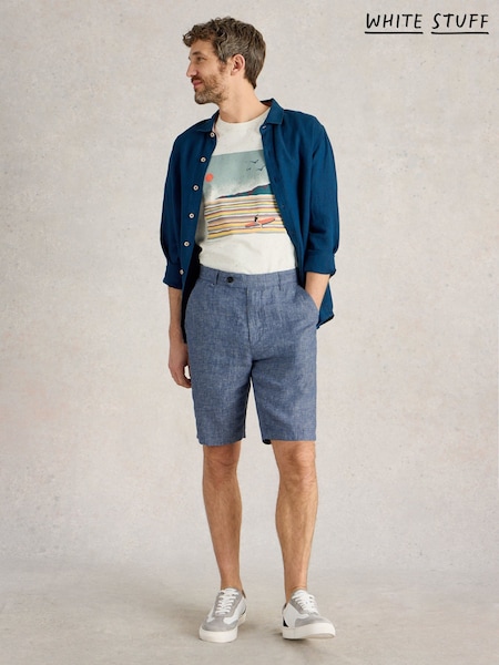 White Stuff Blue 100% Linen Chino Shorts (H27461) | £55