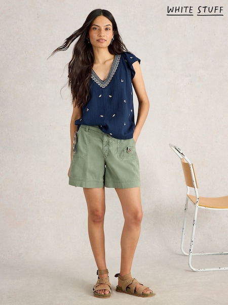 White Stuff Blue Lucie Embroidered 100% Cotton Blouses (H27462) | £45