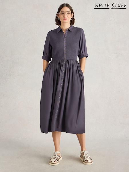 White Stuff Purple Valeria Shirred Dress (H27556) | £75
