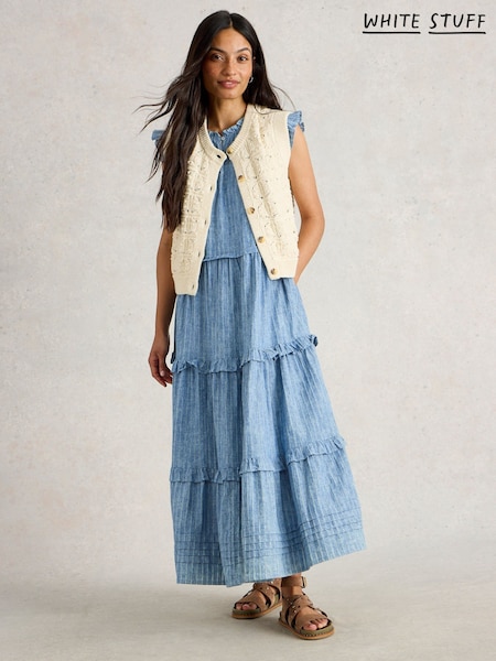White Stuff Blue Rosie Stripe 100% Organic Cotton Maxi Dress (H27563) | £95