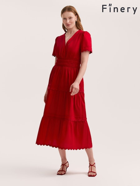 Finery Red Wren Cotton Ric Rac Detail Tiered Midi Dress (H27783) | £59