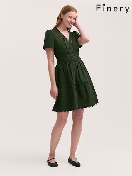 Finery Green Reece Cotton Ric Rac Detail Short Dress (H27784) | £49