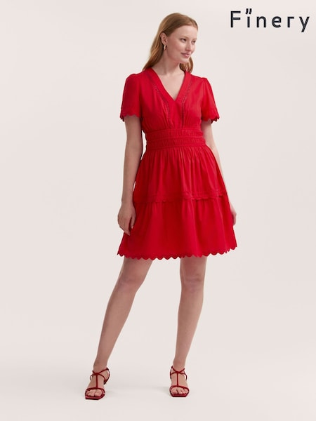 Finery Red Reece Cotton Ric Rac Detail Short Dress (H27786) | £49