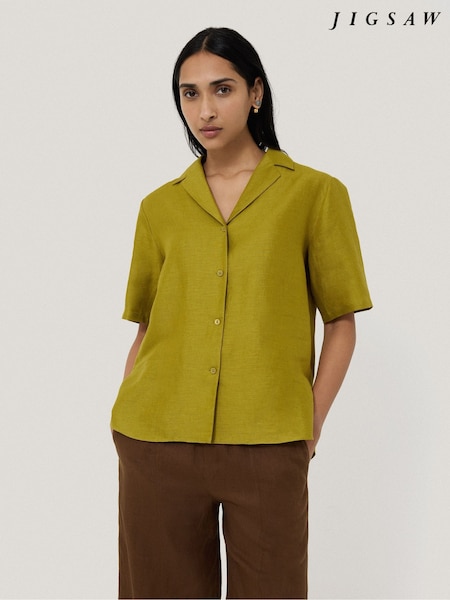 Jigsaw Green 100% Linen Casual Collar Shirt (H27793) | £99