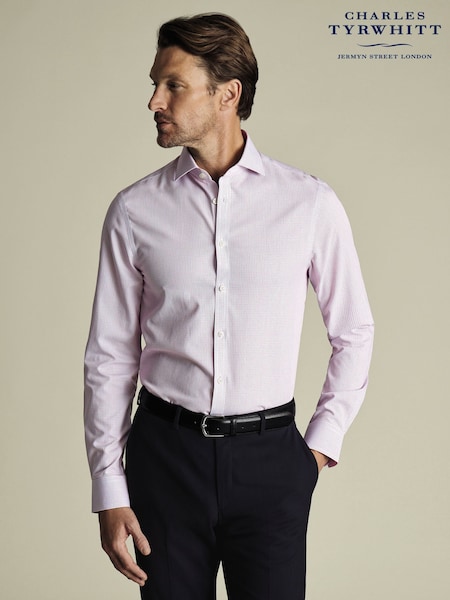 Charles Tyrwhitt Purple Slim Fit Slim Fit Non-Iron Cutaway Collar Fine Check 100% Cotton Shirt (H27816) | £65