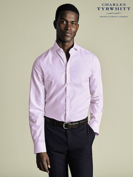 Charles Tyrwhitt Purple Slim Fit Slim Fit Non-Iron Cutaway Collar Gingham 100% Cotton Shirt (H27818) | £65