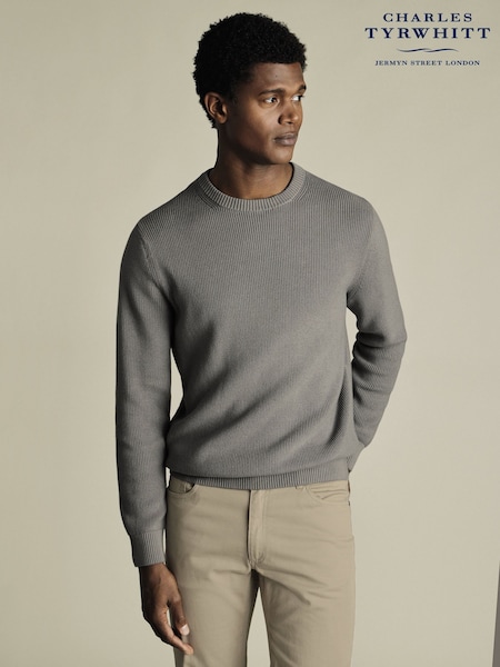 Charles Tyrwhitt Grey Combed 100% Cotton Rib Crew Jumper (H27819) | £70