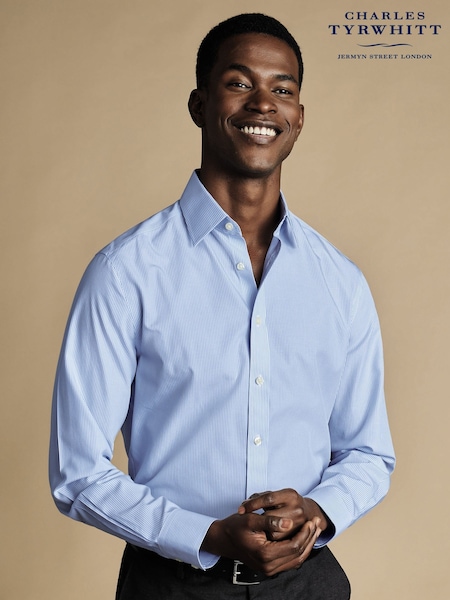 Charles Tyrwhitt Blue Classic Fit Non Iron Bengal Stripe 100% Cotton Shirt (H27820) | £65