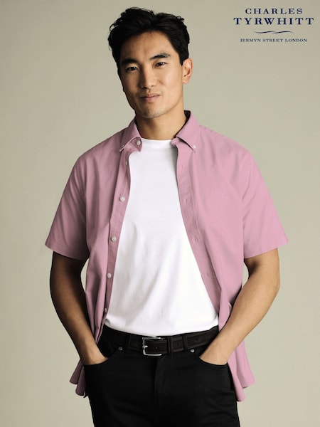 Charles Tyrwhitt Purple Extra Wide Fit Slim Fit Plain Short Sleeve Button-Down Shirt (H27830) | £65