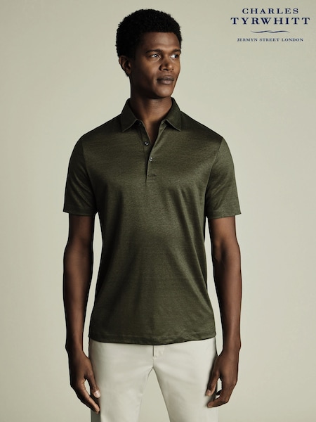 Charles Tyrwhitt Green 100% Linen Polo Shirt (H27843) | £65