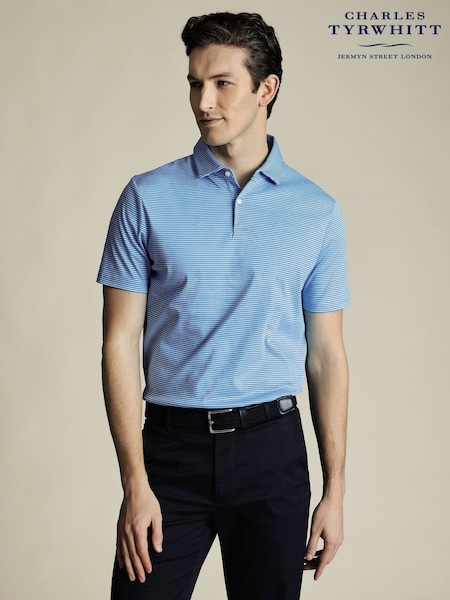 Charles Tyrwhitt Blue Performance Fine Stripe 100% Cotton Polo Shirt (H27845) | £65