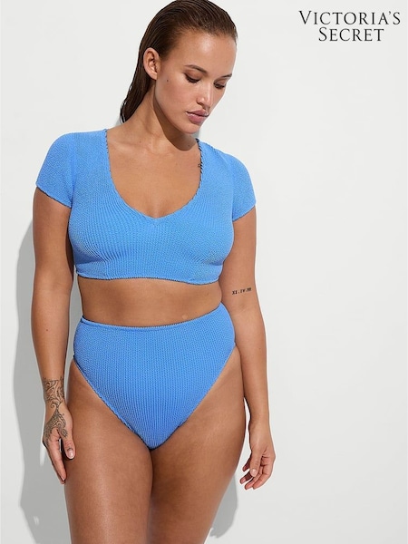 Victoria's Secret Dream On Blue Short Sleeve Crinkle Bikini Top (H27957) | £53