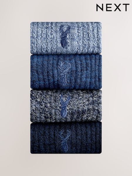 Blue Twisted Stag Embroidered Heavyweight Socks 4 Pack (H28009) | £15