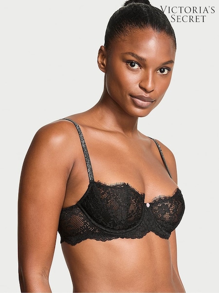 Victoria's Secret Black Unlined Balcony Twinkle Strap Lace Bra (H28366) | £49