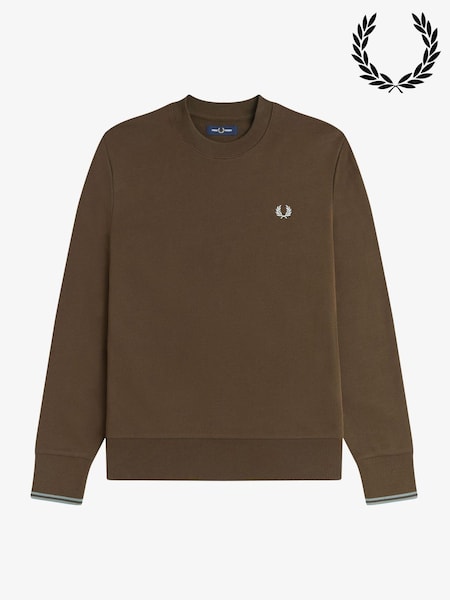 Fred Perry Brown Crew Neck Sweatshirt (H28438) | £90