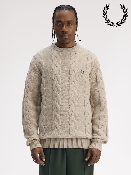 Fred Perry Natural Chunky Cable Knit Jumper (H28440) | £160