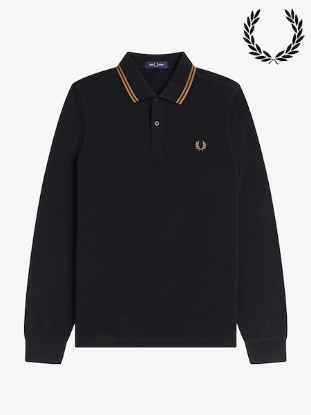 Fred Perry Black Twin Tipped Long Sleeve Polo Shirt (H28453) | £90