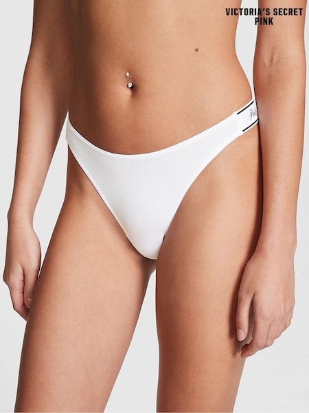 Victoria's Secret PINK White Thong Cotton Logo Knickers (H28496) | £9