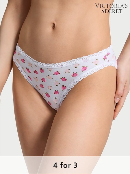 Victoria's Secret White & Pink Peonies Bikini Lace Trim Knickers (H28498) | £9