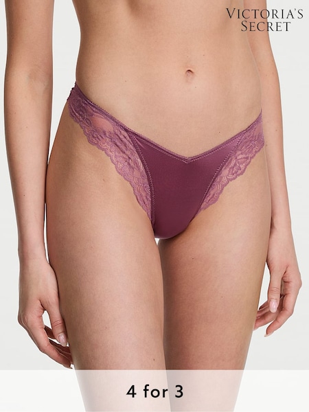 Victoria's Secret Purple Vapor Thong Rose Lace Trim Knickers (H28602) | £14
